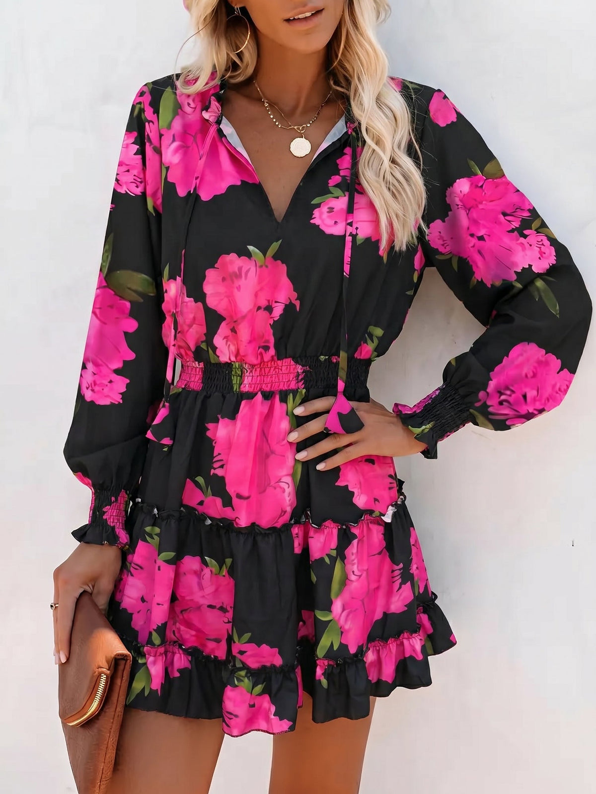 Graphic Long-Sleeve Polyester Dress