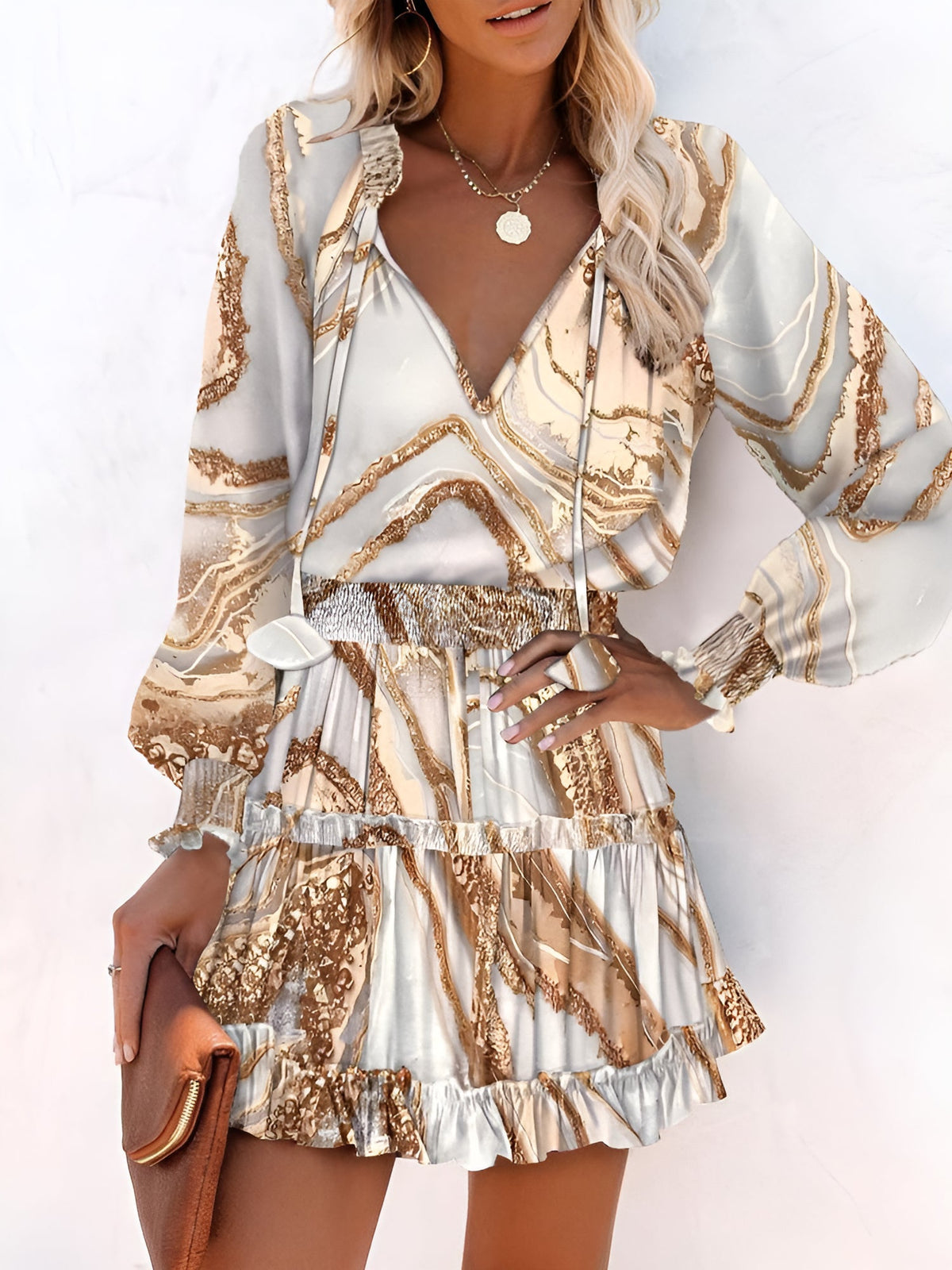 Graphic Long-Sleeve Polyester Dress
