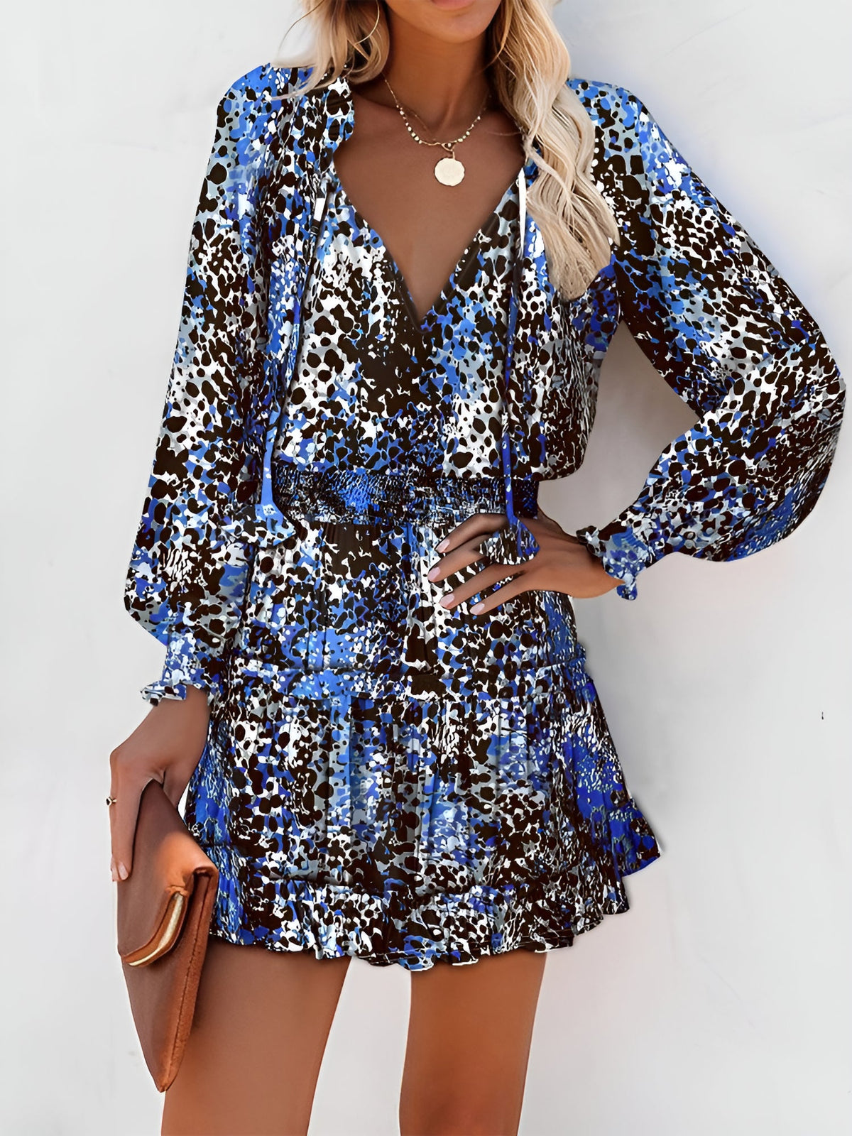 Graphic Long-Sleeve Polyester Dress