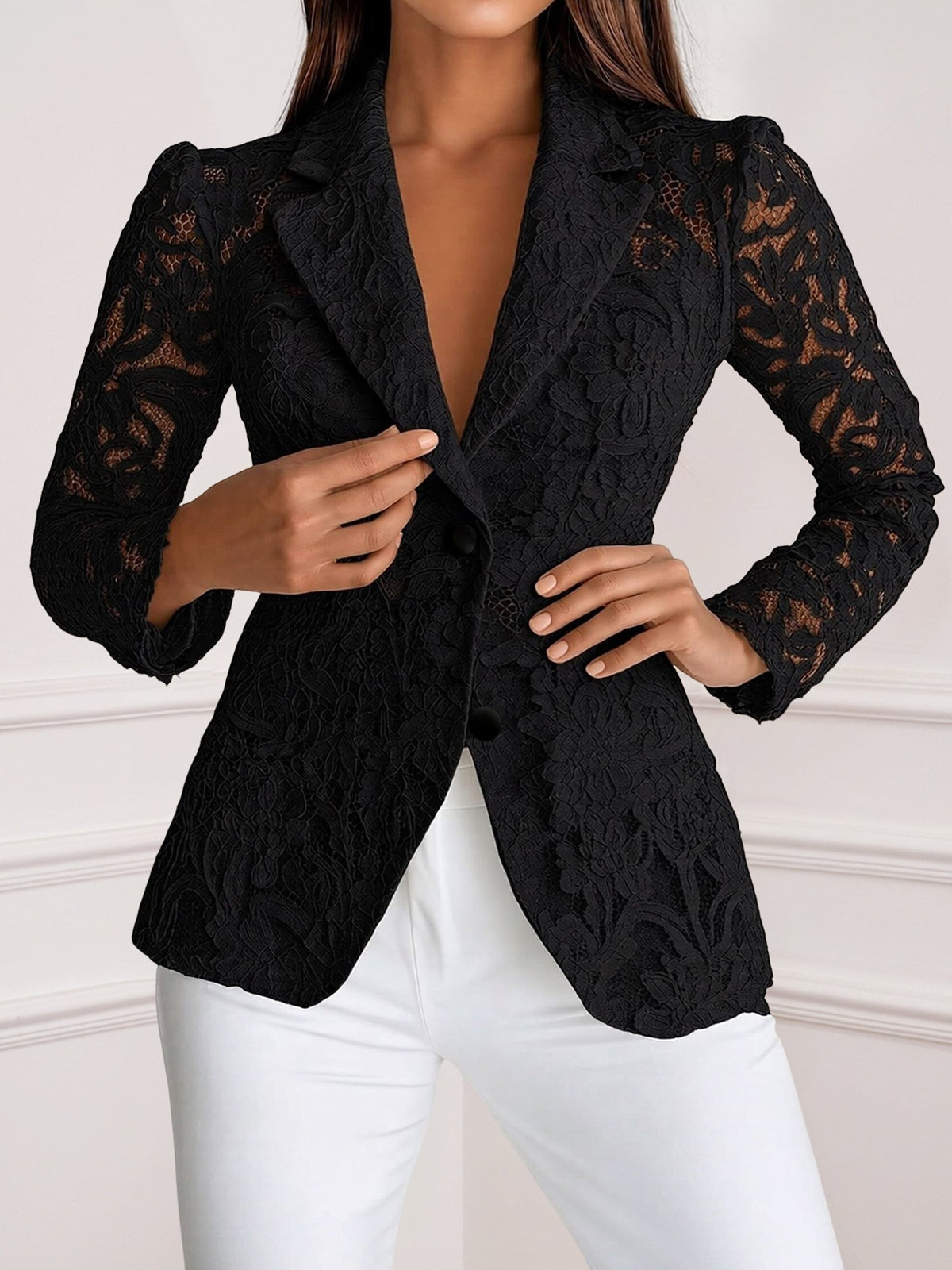 Lace Trim Long-Sleeve Top