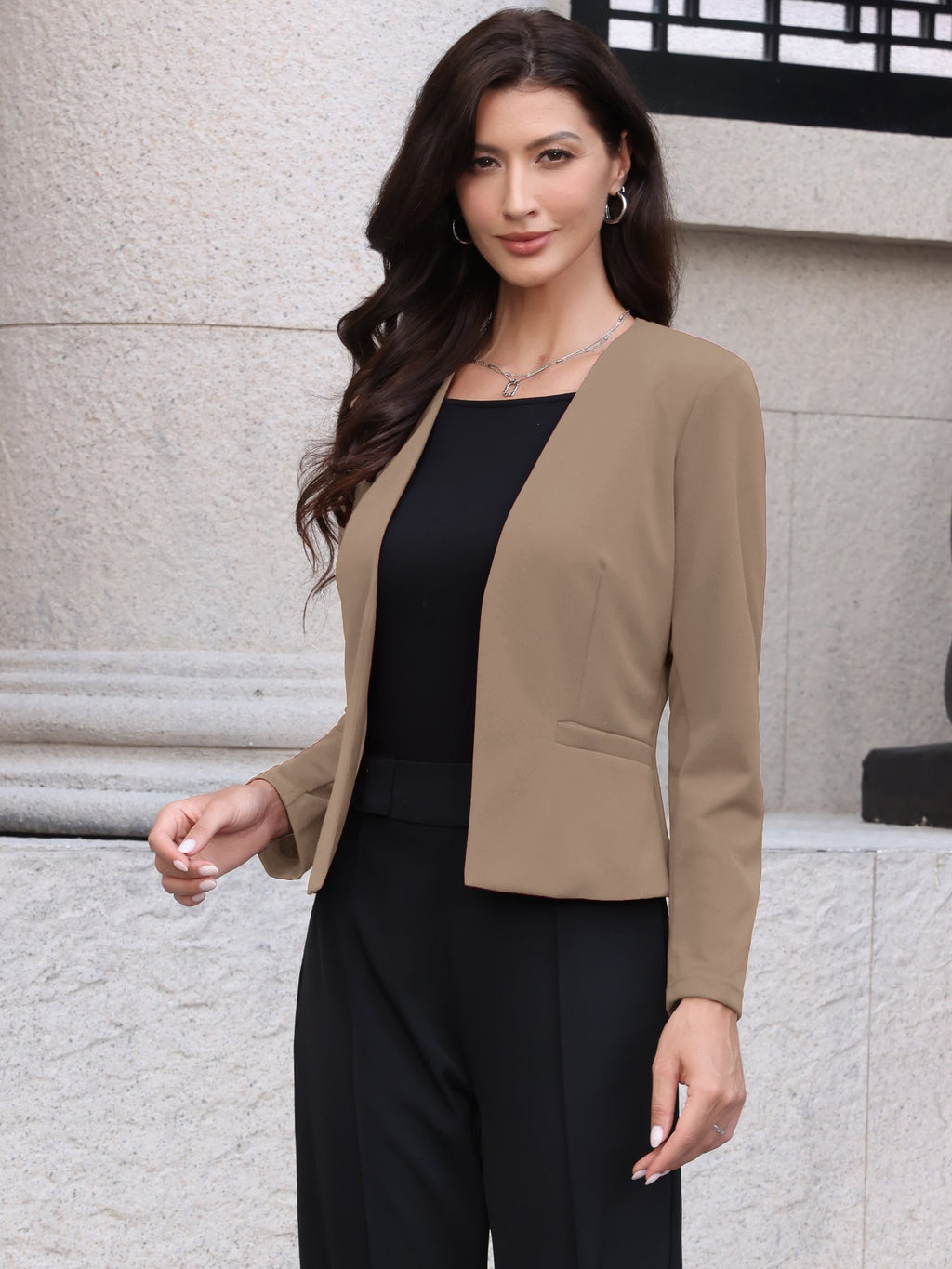 Cinched-Pleat Stretch Blazer