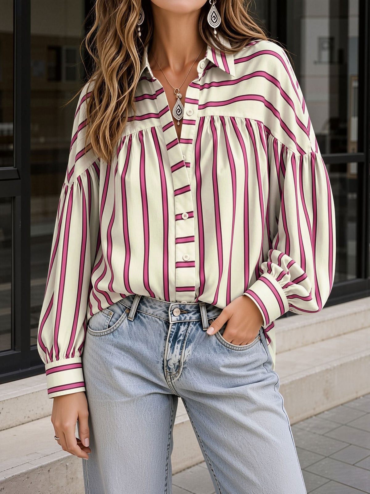 Striped Long Sleeve Commute Top