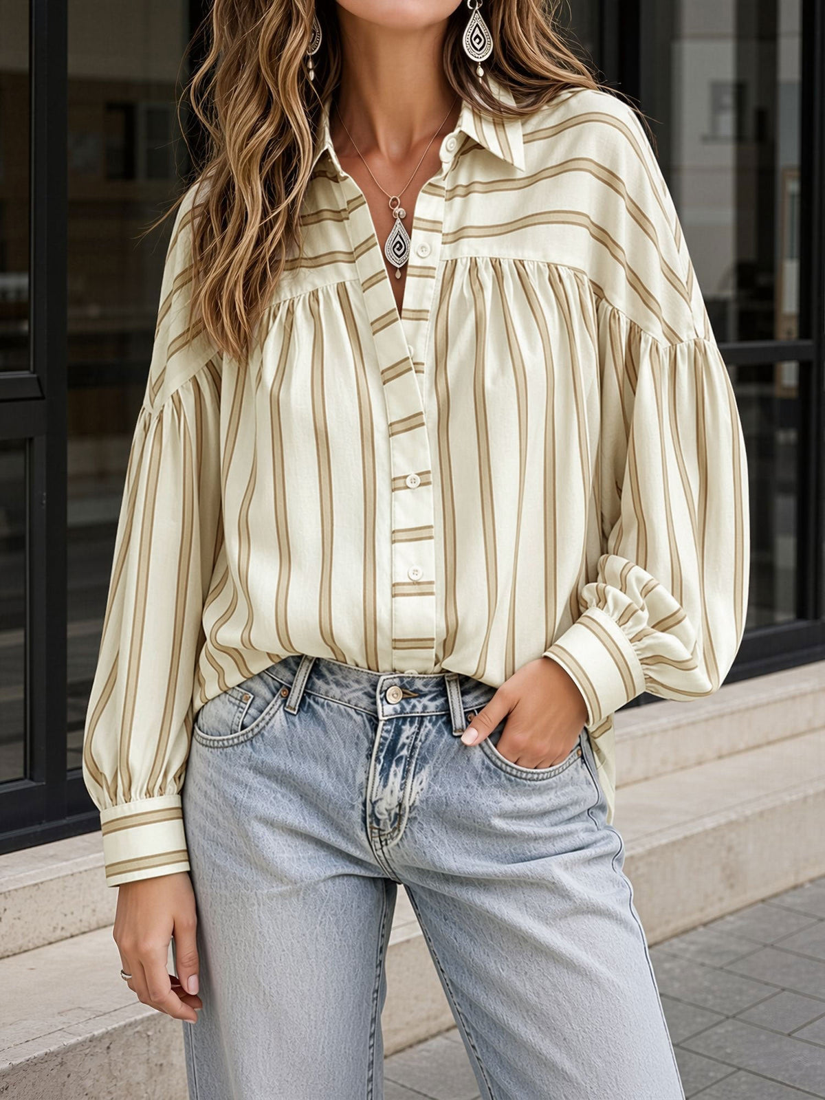 Striped Long Sleeve Commute Top